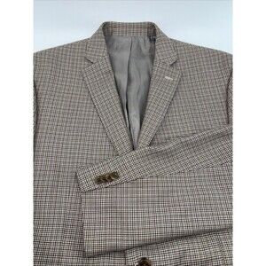 Mens 44L Michael Kors Tan Blue Houndstooth Suit Jacket Sport Coat